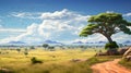 Vast savanna dotted with acacia trees. Generative Ai.NO.03