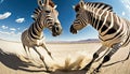 Two zebras battling against each other in the vast savannah in Africa generative AI