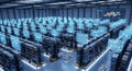 A vast server farm filled with rows of towering computer servers Royalty Free Stock Photo