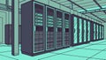 Vast Server Room with Endless Rows of Network Racks, vector design Generative AI Royalty Free Stock Photo