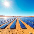 Vast solar farm under bright desert sun Royalty Free Stock Photo