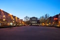 Vast square and buildings decorated for Christmas evening