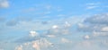 Skyscape of scattered fluffy clouds in shiny blue sky. Royalty Free Stock Photo
