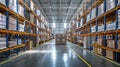 A vast warehouse symbolizes efficient logistics in action, a hub of organized storage and distribution, Ai Generated