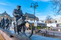 VASTERAS, SWEDEN, APRIL 19, 2019: Statue of a group of cyclists on Stora torget square in Vasteras, Sweden