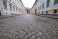 Vastra Skansgarten cobblestone street with traditional wooden houses in the historic Haga district of Gothenburg, Sweden.