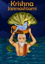 Vasudev carrying little Krishna with Kaliya Naag on Janmashtami