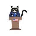 Cat Biden the President of the United States of America in suit with ties on the podium with microphone. Royalty Free Stock Photo