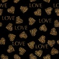 Vatentines day gold seamless pattern with stylish heart and text Royalty Free Stock Photo