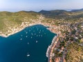 Vathy Ithaca Greece birds aerial view Ithaka or Ithaki Royalty Free Stock Photo