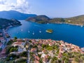 Vathy Ithaka port entrance aerial view Royalty Free Stock Photo