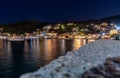 Vathy by night, capital of Ithaka island Royalty Free Stock Photo