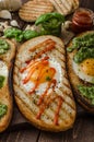 Vatiations of fried eggs inside bread