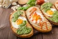 Vatiations of fried eggs inside bread