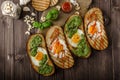 Vatiations of fried eggs inside bread Royalty Free Stock Photo