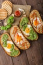 Vatiations of fried eggs inside bread Royalty Free Stock Photo