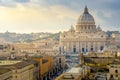 Vatican from aerial with sun rays in sunset , Rome