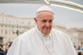 Vatican City, Vatican. February 3, 2016. Portrait of Pope Francis, Jorge Bergoglio, during the tour of St. Peter`s Square. Maximu Royalty Free Stock Photo