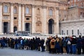 Vatican, Jan. 2, 2023: Queue of people waiting to enter at St. Peter's Basilica to see the body of Pope Benedict XVI