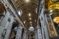 Vatican City, Italy - 10 04 2018: Inside the St Peter`s Basilica or San Pietro in Vatican City, Rome, Italy. Wide angle view of Royalty Free Stock Photo