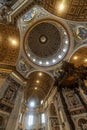 Vatican City, Italy - 10 04 2018: Inside the St Peter`s Basilica or San Pietro in Vatican City, Rome, Italy. Wide angle view of Royalty Free Stock Photo