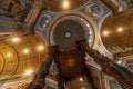 Vatican City, Italy - 10 04 2018: Inside the St Peter`s Basilica or San Pietro in Vatican City, Rome, Italy. Wide angle view of Royalty Free Stock Photo