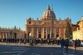 St. Peter`s Basilica, christmas tree near the Vaticano Egyptian Obelisk at St. Peter`s Square. Vatican, Roma, Italy