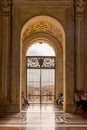 Vatican City, Italy - 23 June 2018: Iron gate and arch at entrance of Saint Peter's Basilica at St. Peter's Square in Vatican Ci