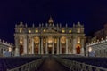 Vatican City,Italy - 23 June 2018: St.Peters Basilica is illuminated with lights at night in Vatican city in the square at night Royalty Free Stock Photo
