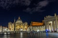 Vatican City,Italy - 23 June 2018: St.Peters Basilica is illuminated with lights at night in Vatican city in the square with Royalty Free Stock Photo