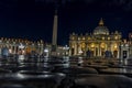 Vatican City,Italy - 23 June 2018: St.Peters Basilica is illuminated with lights at night in Vatican city in the square with Royalty Free Stock Photo