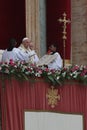 Pope Francis gives the blessing Urbi et orbi from the central balcony of the Basilica of San Pietro Royalty Free Stock Photo