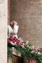 Pope Francis gives the blessing Urbi et orbi from the central balcony of the Basilica of San Pietro Royalty Free Stock Photo