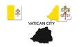 Vatican City Map with flag. Black vector silhouette map illustration with vector flag. Country map concept. Royalty Free Stock Photo