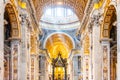 VATICAN CITY - MAY 07, 2019: Ray of light in interior of the Saint Peters Basilica, Vatican in Rome, Italy Royalty Free Stock Photo