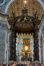 View of the main Altar Baldachin, by Bernini at the Basilica of Saint Peter in the Vatican Royalty Free Stock Photo