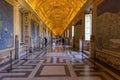 Vatican city museum. Gallery of maps. Hall with marble floor and gold ceiling.