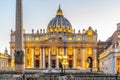 Vatican City by night. Illuminated dome of St Peters Basilica and St Peters Square at the end of Via della Conciliazione Royalty Free Stock Photo