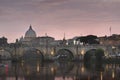 Vatican City, Rome, Italy, Beautiful Vibrant Night image Panorama of St. Peter`s Basilica, Ponte St. Angelo and Tiber River at Dus Royalty Free Stock Photo