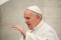 Vatican City, Vatican. February 3, 2016. Portrait of Pope Francis, Jorge Bergoglio, during the tour of St. Peter`s Square. Maximu Royalty Free Stock Photo