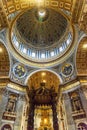 Altar with Bernini`s baldacchino. Interior of Saint Peter`s Basilica in Vatican Royalty Free Stock Photo