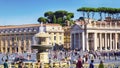 View of Saint Peter`s square with the ancient fountain - Vatican City Royalty Free Stock Photo