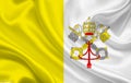 Vatican country flag on wavy silk fabric background panorama