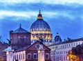 Vatican Dome Buildings Night Rome Italy