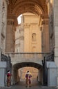 Vatican Entrance at St. Peter's Church in Rome. Two Swiss guards wearing medical masks