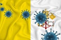 Vatican flag. Blue viral cells, pandemic influenza virus epidemic infection, coronavirus, infection concept. 3d-rendering