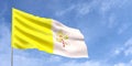 Vatican flag on flagpole on blue sky background. Vatican flag waving in wind on a background of sky with white clouds. Place for Royalty Free Stock Photo