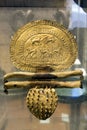 Ancient Etruscan golden breastplate decoration on display of the Museums of Vatican