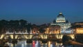 Vatican, Italy. Papal Basilica Of St. Peter In The Vatican And Aelian Bridge In Evening Night Illuminations. Day To Royalty Free Stock Photo