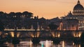 Vatican, Italy. Papal Basilica Of St. Peter In The Vatican And Aelian Bridge In Evening Night Illuminations. Day To Royalty Free Stock Photo